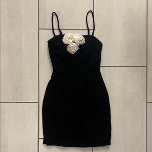 Chic Black Bodycon Dress with Rose Accents